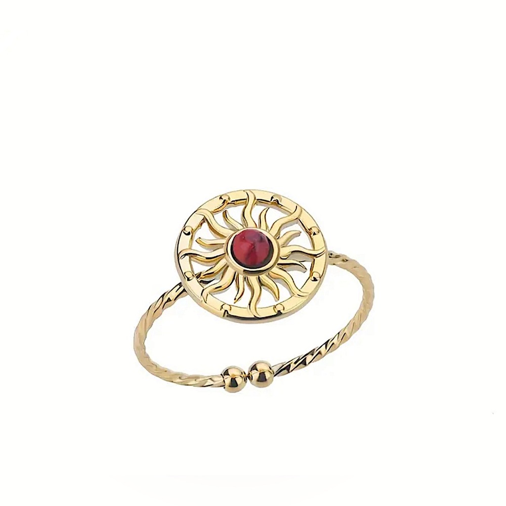 18k Gold plated Stainless steel with mosaic red stone Sun ring